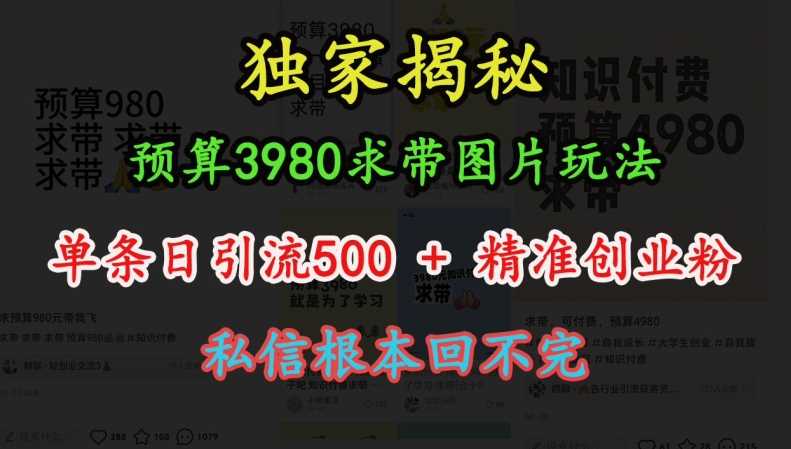 预算3980求带 图片玩法，单条日引流500+精准创业粉，私信根本回不完好创网-专注分享网络创业落地实操课程 – 全网首发_高质量项目输出好创网