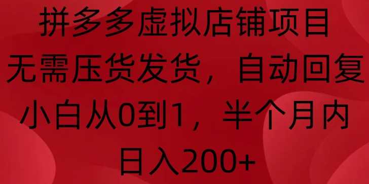 拼多多虚拟店铺项目，无需压货发货，自动回复，小白从0到1，半个月内日入200+【揭秘】好创网-专注分享网络创业落地实操课程 – 全网首发_高质量项目输出好创网