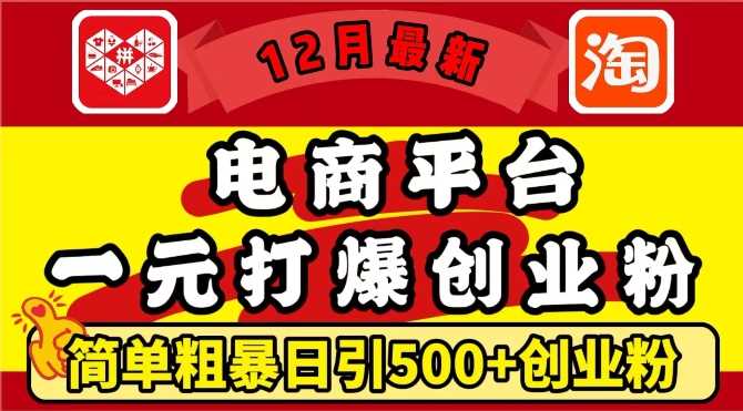 12月最新：电商平台1元打爆创业粉，简单粗暴日引500+精准创业粉，轻松月入过W【揭秘】好创网-专注分享网络创业落地实操课程 – 全网首发_高质量项目输出好创网