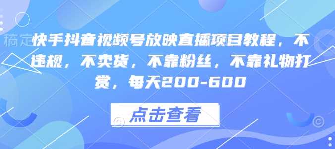 快手抖音视频号放映直播项目教程，不违规，不卖货，不靠粉丝，不靠礼物打赏，每天200-600好创网-专注分享网络创业落地实操课程 – 全网首发_高质量项目输出好创网