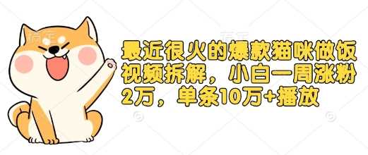 最近很火的爆款猫咪做饭视频拆解，小白一周涨粉2万，单条10万+播放(附保姆级教程)好创网-专注分享网络创业落地实操课程 – 全网首发_高质量项目输出好创网