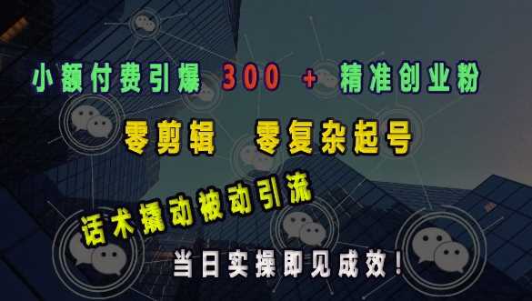 小额付费引爆 300 + 精准创业粉，零剪辑、零复杂起号，话术撬动被动引流，当日实操即见成效好创网-专注分享网络创业落地实操课程 – 全网首发_高质量项目输出好创网