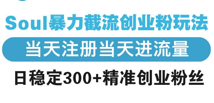 （13935期）Soul暴力截流创业粉玩法，当天注册当天进流量，日稳定300+精准创业粉丝好创网-专注分享网络创业落地实操课程 – 全网首发_高质量项目输出好创网