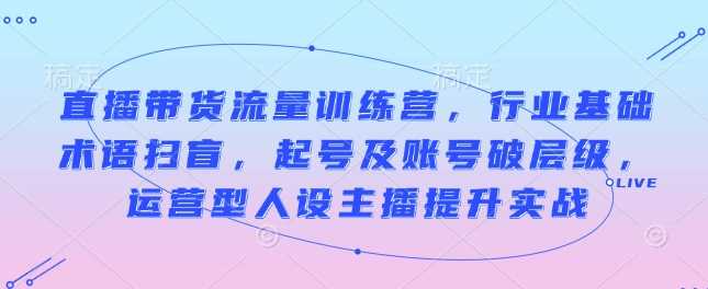 直播带货流量训练营，行业基础术语扫盲，起号及账号破层级，运营型人设主播提升实战好创网-专注分享网络创业落地实操课程 – 全网首发_高质量项目输出好创网